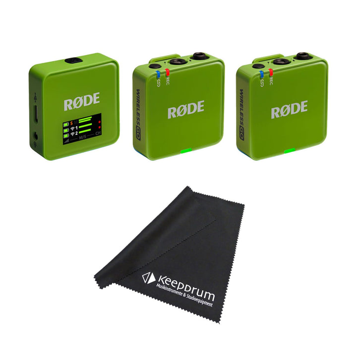 Rode Wireless GO Gen 3 Drahtloses 2-Kanal Mikrofon-Funksystem Grün mit keepdrum Mikrofasertuch, Grün