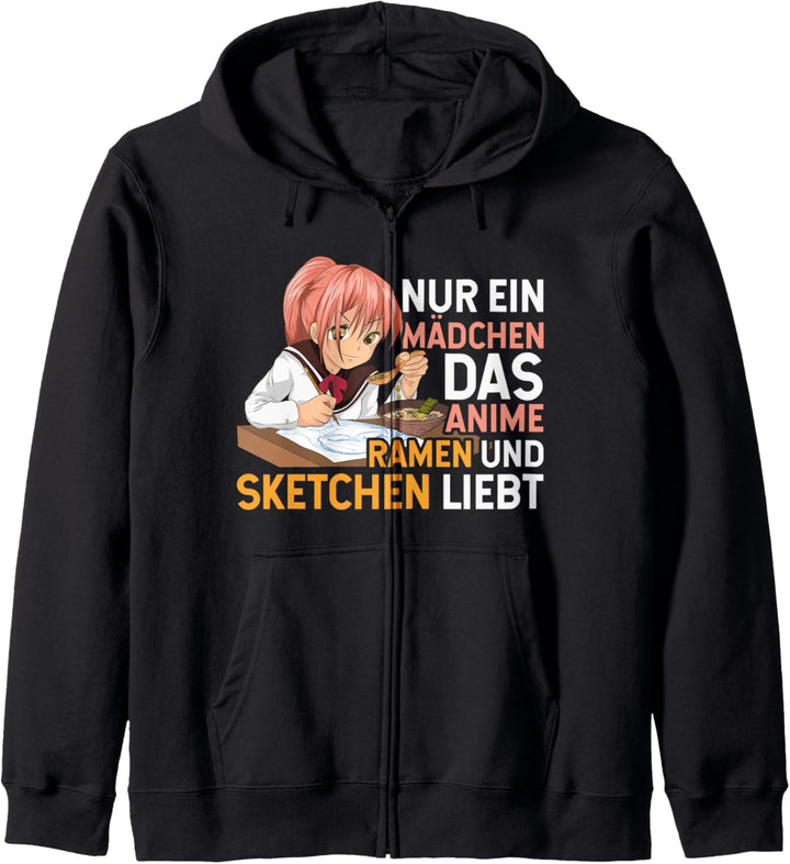 Japanische Ramen Nudeln Manga Sketchen Anime Mädchen Kapuzenjacke