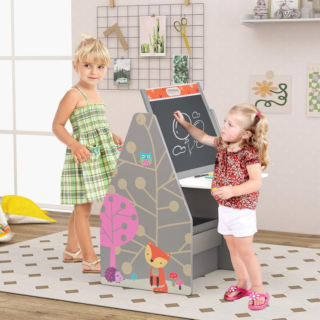 GOPLUS Kinderstaffelei Spieltisch mit Stuhl, Kindertisch und Stuhl-Set mit drehbarer doppelseitiger