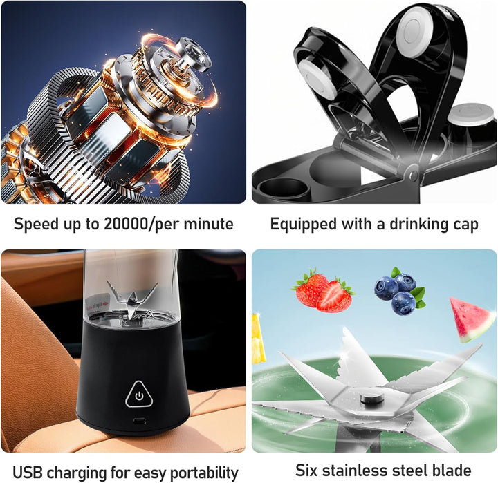 700ml Tragbarer Mixer Smoothie Maker to Go, Mini Standmixer Smoothie Maker mit 6-Klingen, 6000mAh US