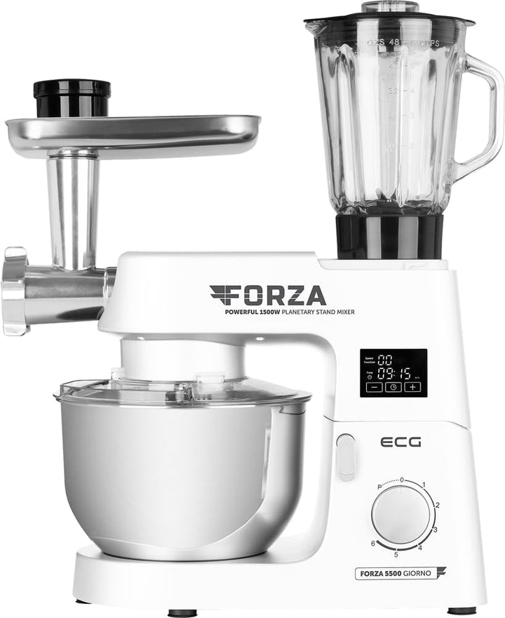ECG FORZA 5500 Giorno Bianco Küchenmaschine 1500W Touch Display Edelstahl/Weiss