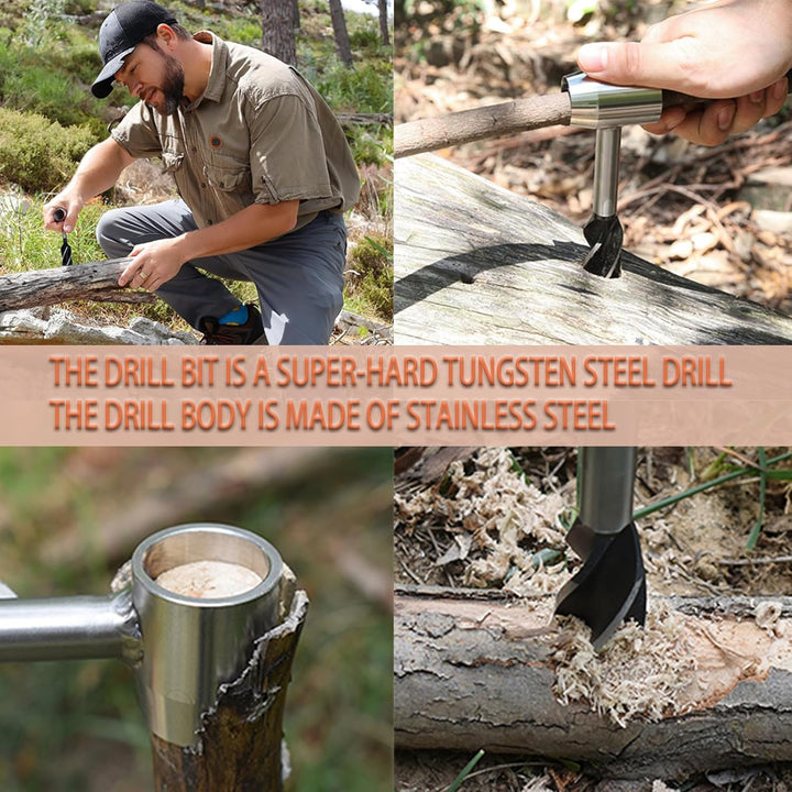 WhaleO Handbohrer Holz Handbohrmaschine mit Lederhülle, Handbohrer Bushcraft Manueller Überlebensboh