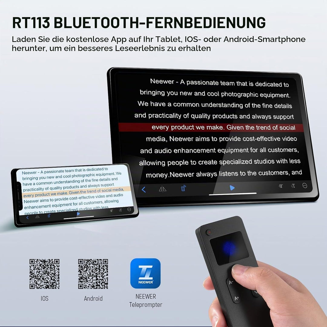 NEEWER RT113 Fernbedienung für NEEWER Teleprompter App, aktualisiert mit direkter Bluetooth Verbindu