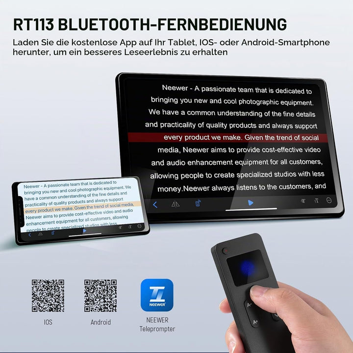 NEEWER RT113 Fernbedienung für NEEWER Teleprompter App, aktualisiert mit direkter Bluetooth Verbindu