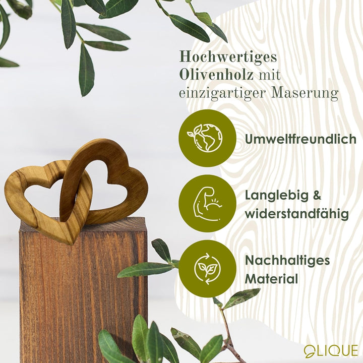 Holzherzen personalisiert, Olivenholz - Verbundene Holz Herzen mit Gravur als individuelles Geschenk