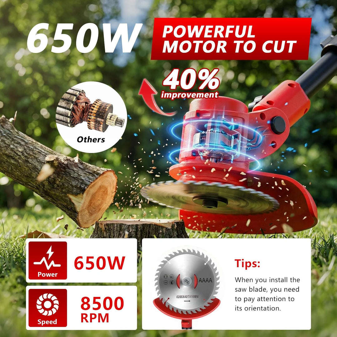 Rasentrimmer mit Akku 21V,4 in 1 Rasenkantenschneider mit 2 × 2,0 Ah Batterie und Ladegerät,90°Drehk