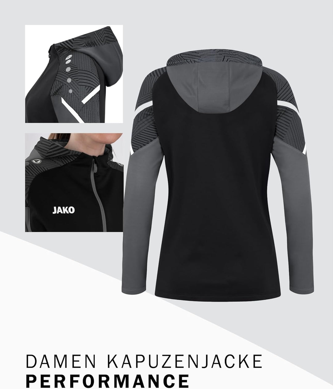 JAKO Damen Kapuzenjacke Performance, Royal/Weiss/Marine, 34, 6897 34 schwarz/anthra light, 34 schwar