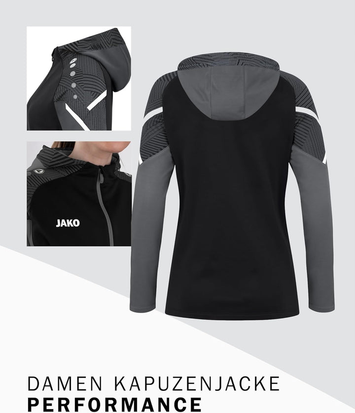 JAKO Damen Kapuzenjacke Performance, Royal/Weiss/Marine, 34, 6897 34 schwarz/anthra light, 34 schwar