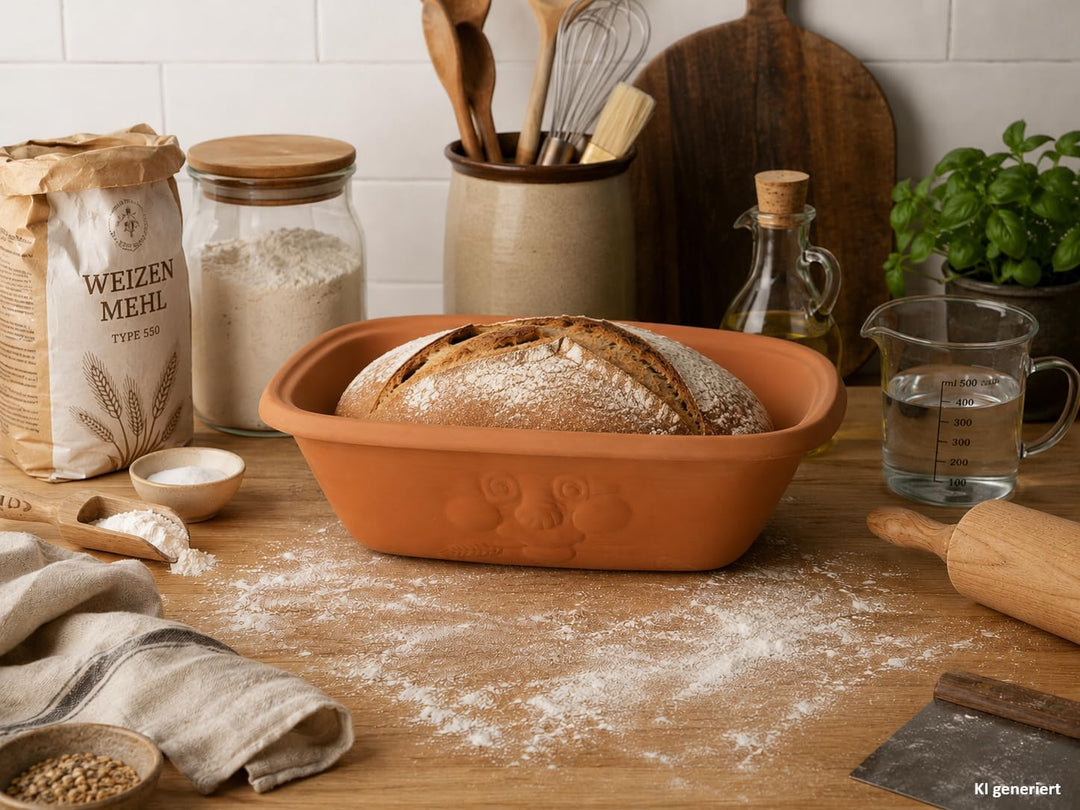 MamboCat Terrakotta-Topf Berti zur Brot-Aufbewahrung I 100% Natur Ton-Behälter mit Deckel hält Toast