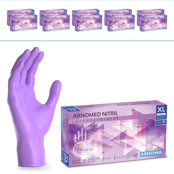 1000 Stück ARNOMED Einweghandschuhe Lila, Einmalhandschuhe XL, Nitril Handschuhe Einweg, Nitrilhands