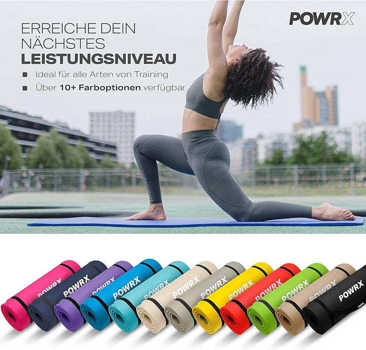 POWRX Gymnastikmatte - Trainingsmatte für Yoga, Gymnastik und Pilates Zu Hause - rutschfeste, Phthal