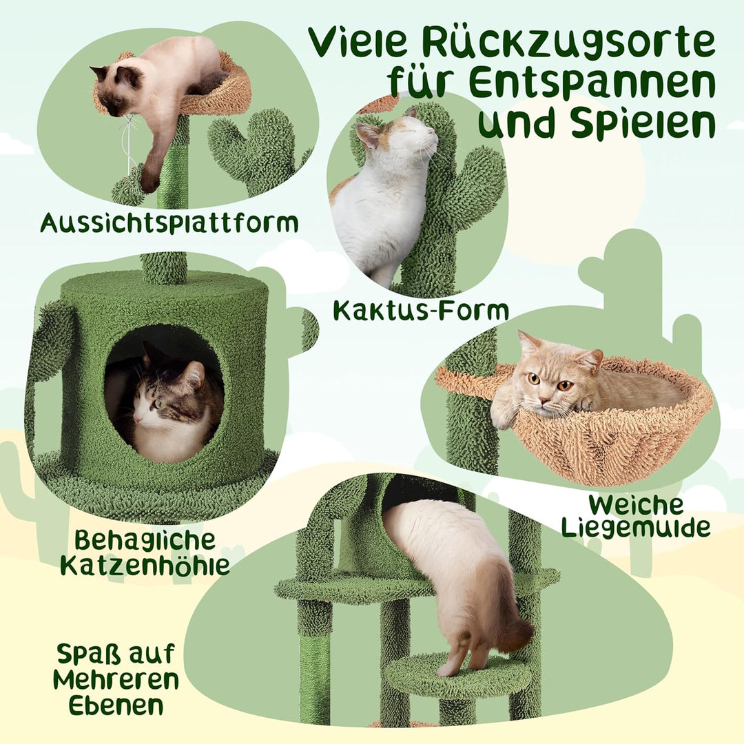 Yaheetech Kaktus Kratzbaum 135 cm hoch Stabiler Katzenbaum Katzenkratzbaum mit Aussichtsplattform Ka