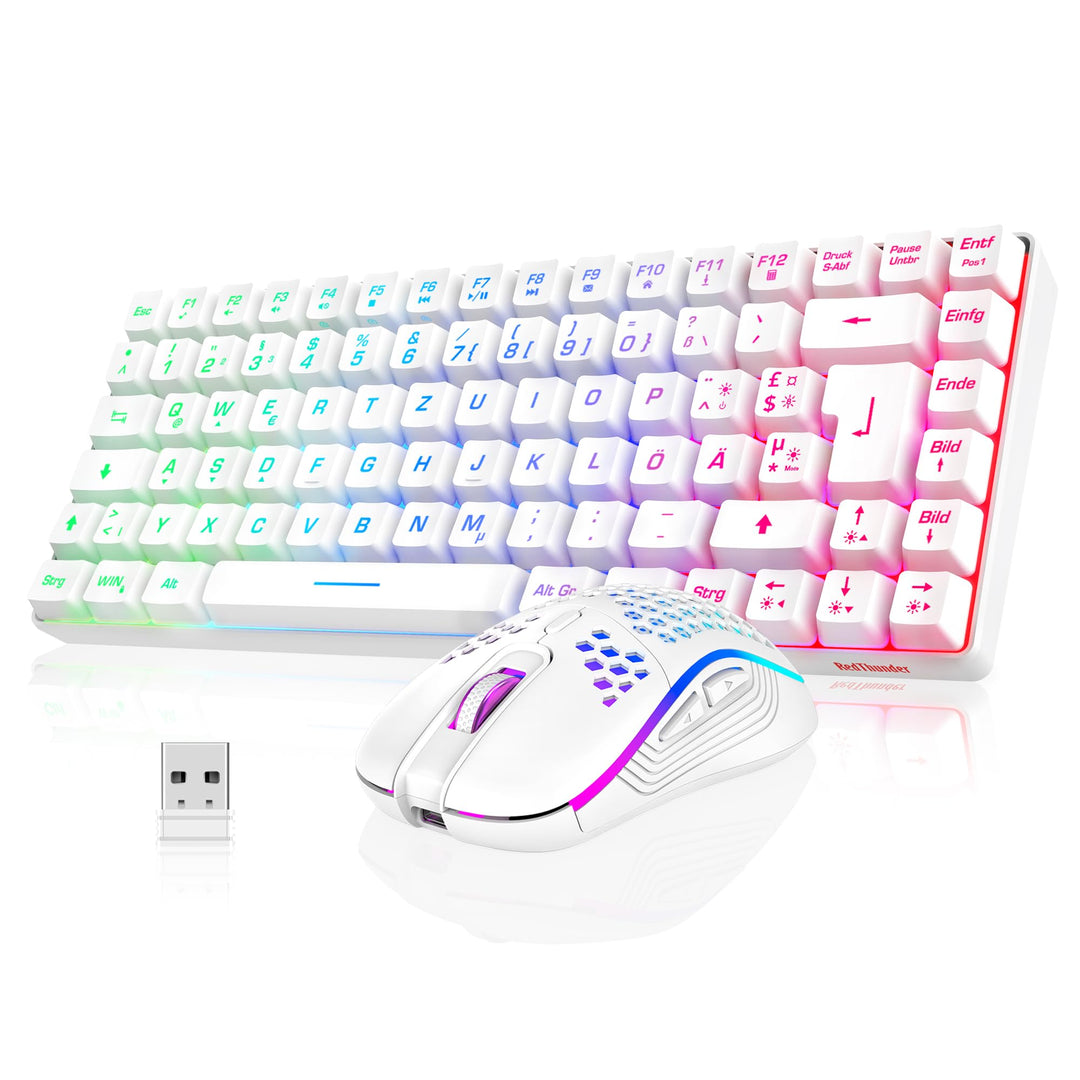 RedThunder 75% Kabelloses Gaming Tastatur und Maus Set, QWERTZ DE Layout, 85 Tasten, Wiederaufladbar