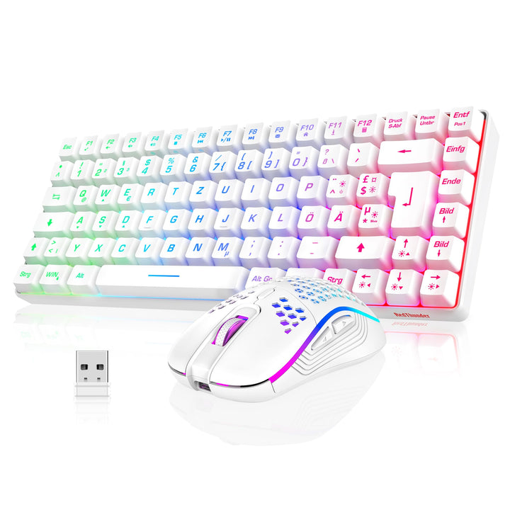 RedThunder 75% Kabelloses Gaming Tastatur und Maus Set, QWERTZ DE Layout, 85 Tasten, Wiederaufladbar