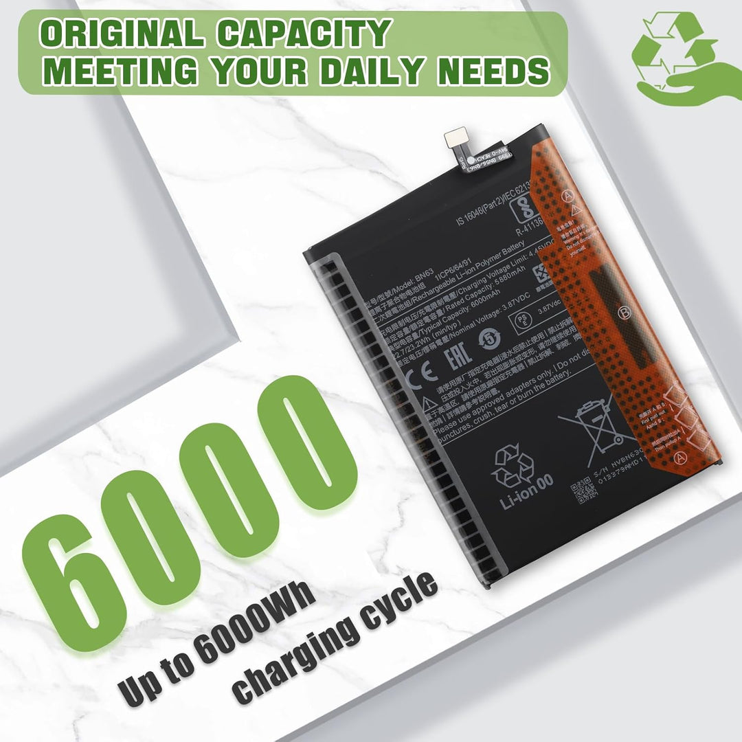 Neu BN63 Akku Ersatz Kompatibel mit Redmi 10/10 Prime Ersatzbatterie mit aktualisiertem Reparaturwer