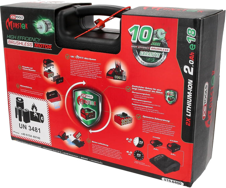 KS Tools 515.6400 eMONSTER Brushless-Akku-Bohr-Schrauber-Satz, 4-tlg