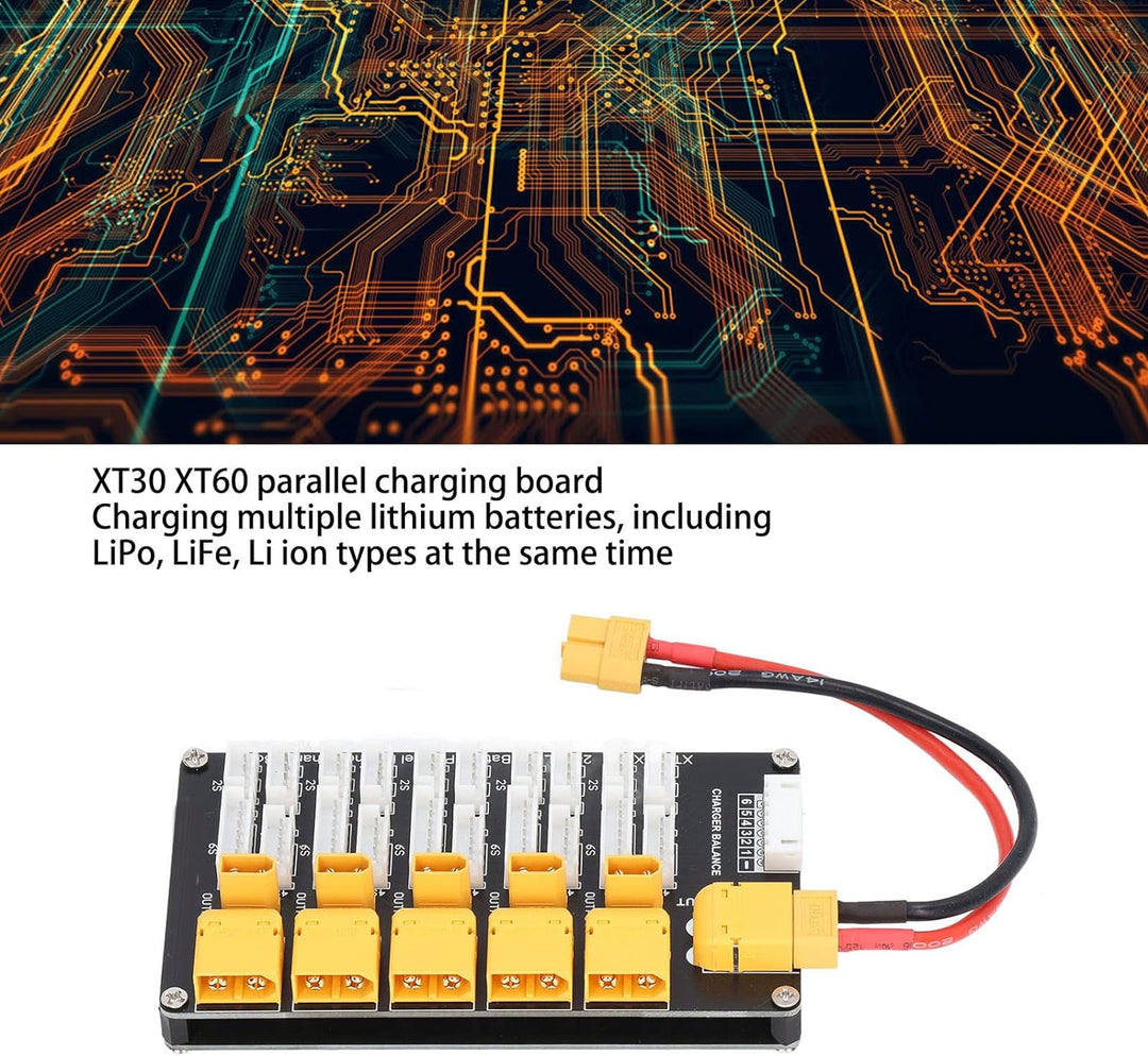 Wakects Parallel ladeplatine,Lipo Akkuladeplatine Parallel XT30 XT60 Stecker Multi 2‑6S Lithium Unte