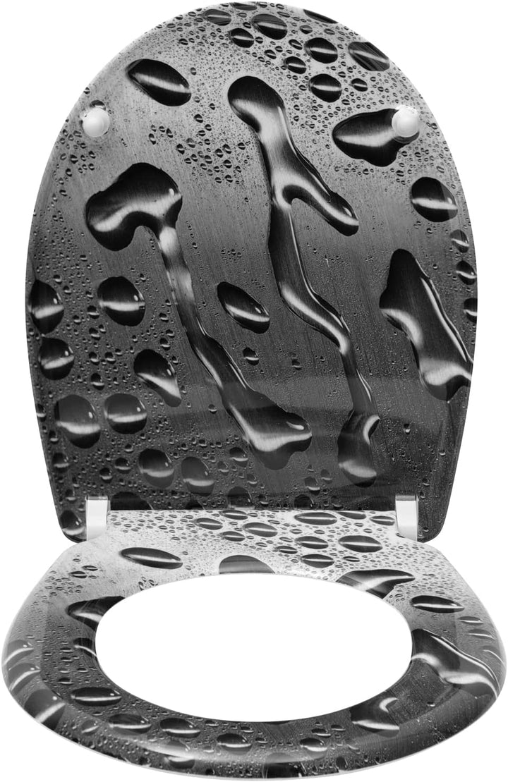 WOLTU Toilettendeckel mit Absenkautomatik Motiv, WC Sitz mit Schnellverschluss, Toilettensitz O Form