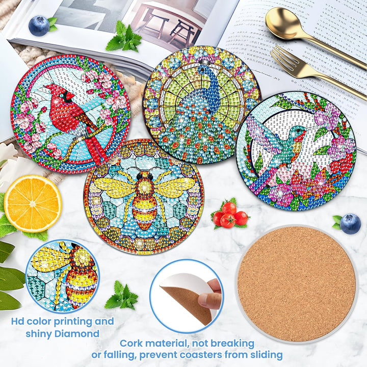 8 STK Diamond Painting Untersetzer mit Halter, Diamond Art Untersetzer Tiere, Diamant Painting Bilde