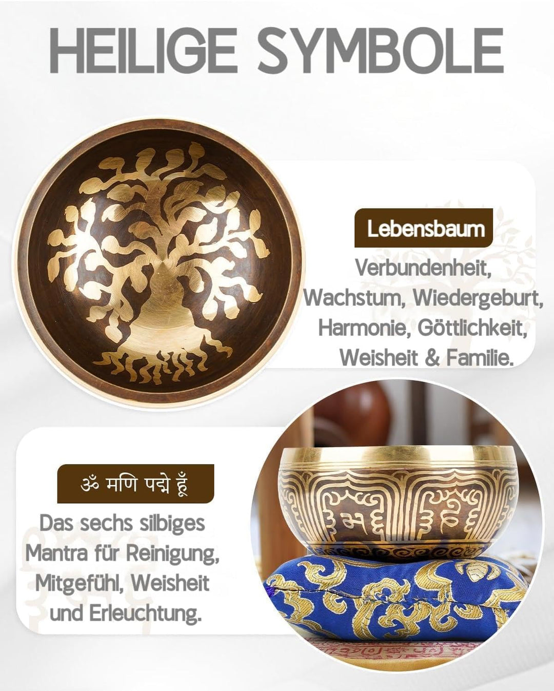 Hihealer Tibetanische Klangschalen-Set 100% Handgefertigt in Nepal, Grosse Klangschale mit Anleitung