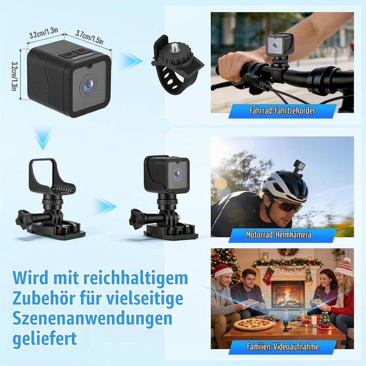 Mini Action Cam,WiFi 1080P HD &amp; 120° Wide Angle Helmet Camera, Verbesserte Version Dashcam Fahrrad M