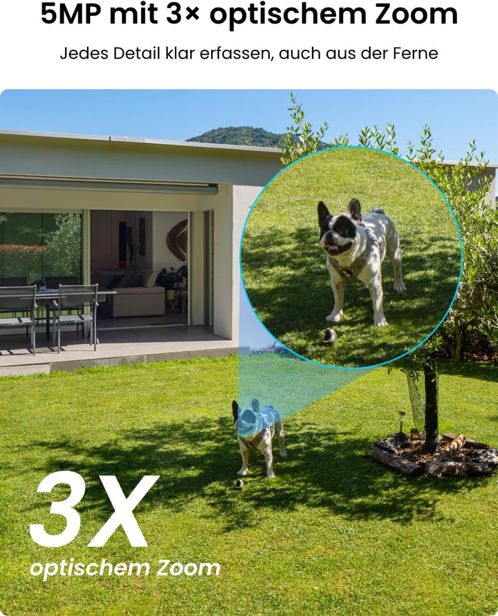 Reolink 5MP PTZ Überwachungskamera Aussen, 3X Optischer Zoom, 2,4/5GHz WLAN Kamera Outdoor mit Perso