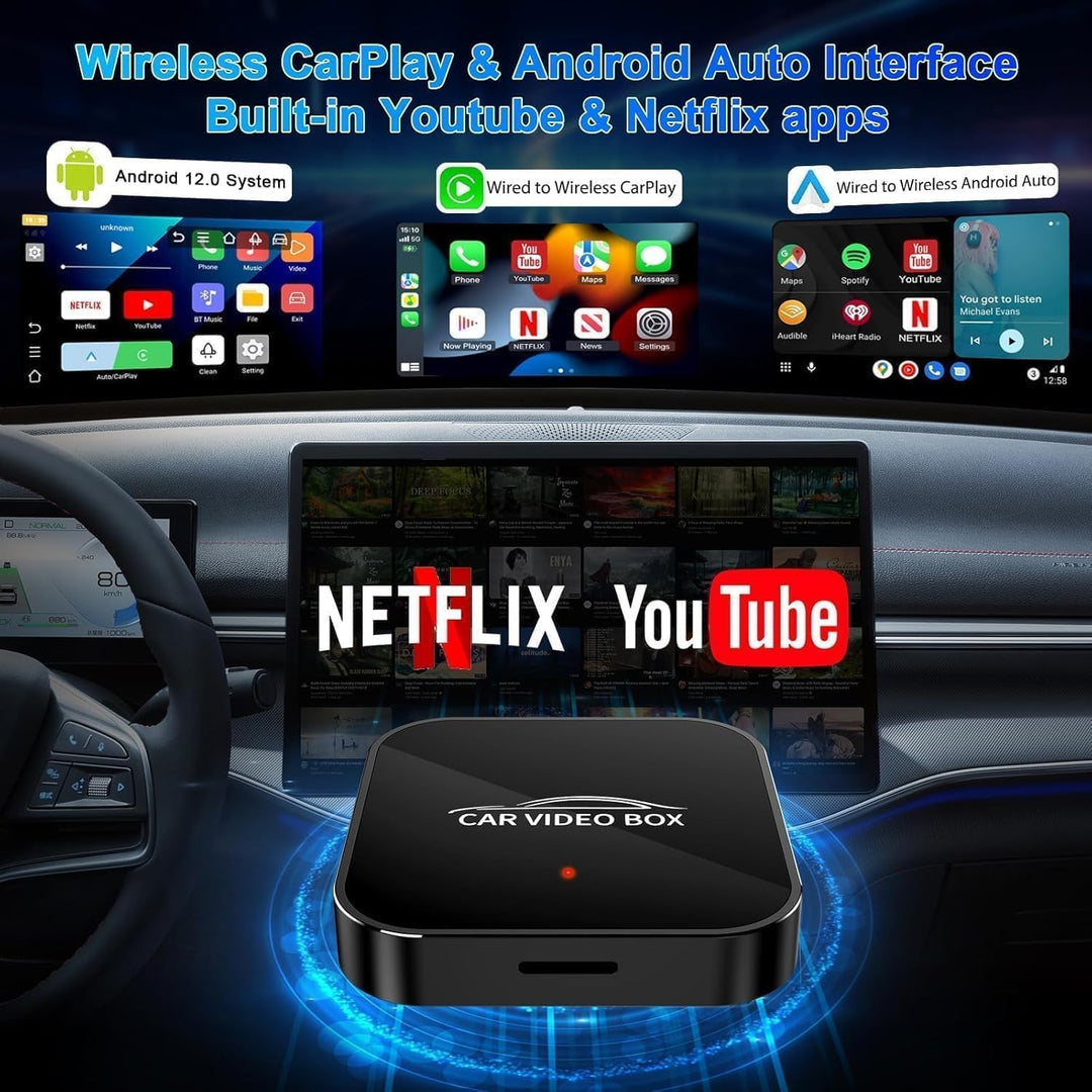 2026 Wireless CarPlay &amp; Android Car Adapter Supports Netflix/YouTube/TF - Plug &amp; Play, Magic Video B