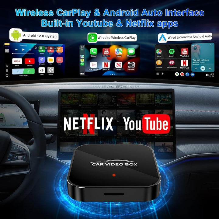 2026 Wireless CarPlay &amp; Android Car Adapter Supports Netflix/YouTube/TF - Plug &amp; Play, Magic Video B