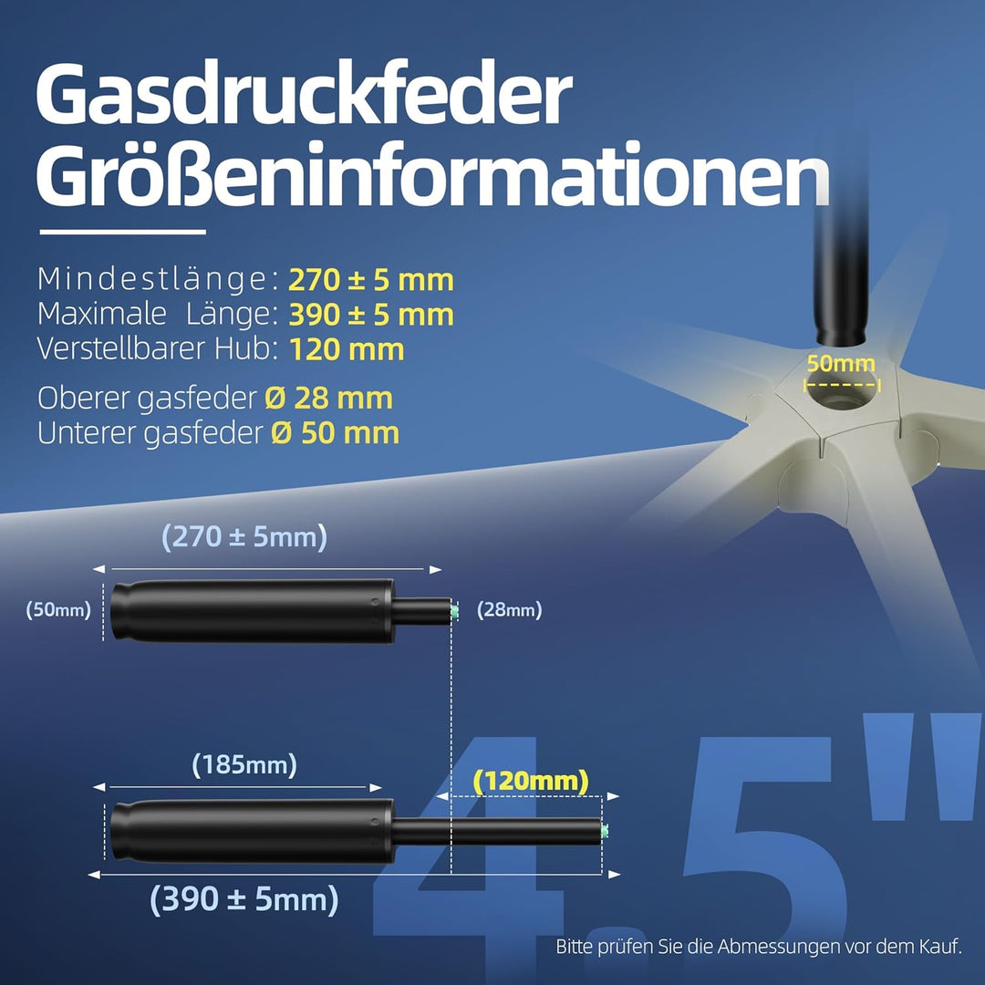 Mastery Mart Gasdruckfeder für Bürostühle, Länge 272mm - 388mm Gasdruckfeder, Gasdruckdämpfer Belast