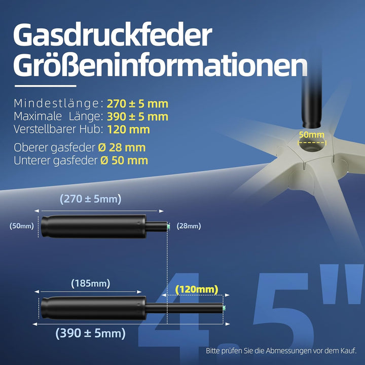 Mastery Mart Gasdruckfeder für Bürostühle, Länge 272mm - 388mm Gasdruckfeder, Gasdruckdämpfer Belast