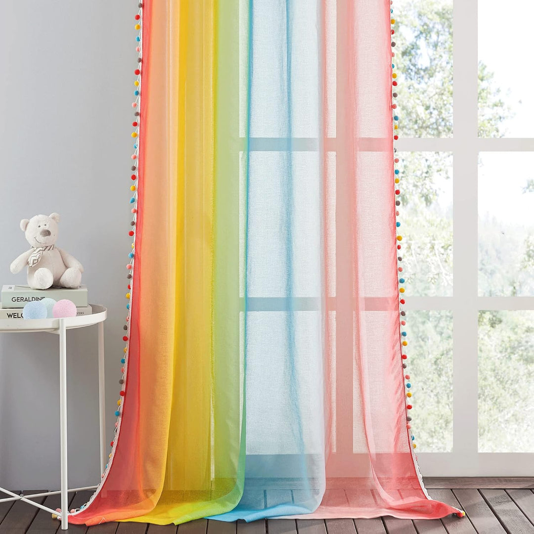 NICETOWN Farbverlauf Gardinen Kinderzimmer Ösenvorhang 2er Set H 160 x B 132 cm Regenbogen Vorhang m