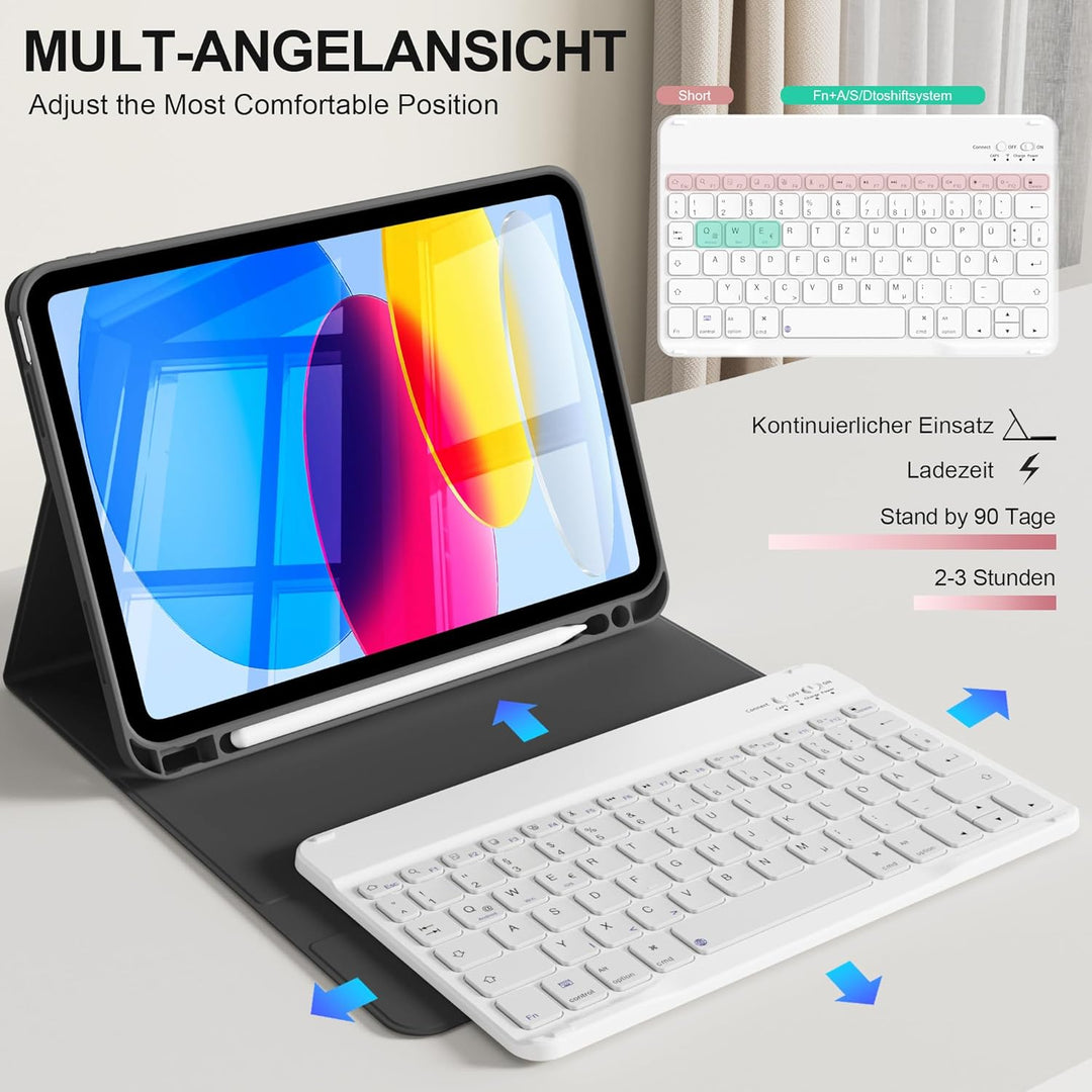 Hülle mit Tastatur für iPad A16 11. Generation 2025, für iPad 10. Generation 2022 10,9 Zoll, Bluetoo