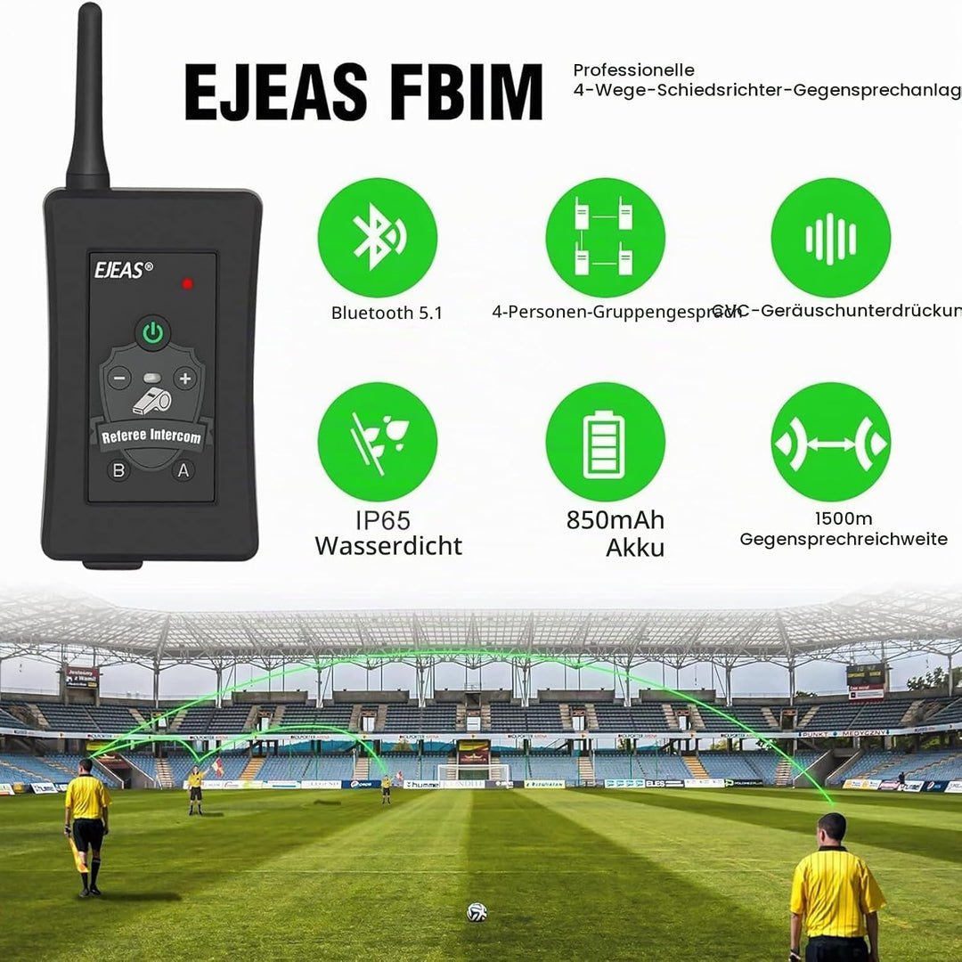 EJEAS FBIM Professionelles Fussball Schiedsrichter Bluetooth Intercom Headset Kommunikationssystem,