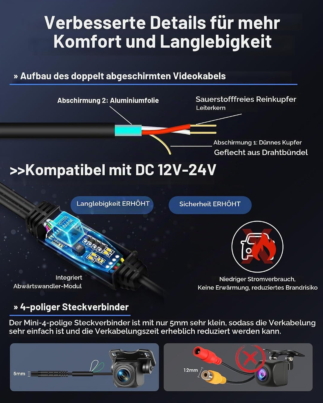 Echtes AHD 1080P Rückfahrkamera Verstellbar OEM-Halterung rückfahrkamera Auto Super Nachtsicht 170°