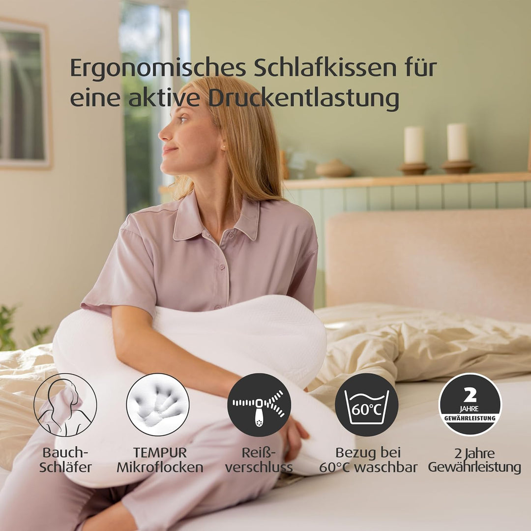 TEMPUR Ombracio Schlafkissen, ergonomisches Bauchschläferkissen in Schmetterlingsform, Liegefühl mit