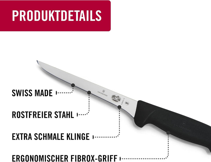 Victorinox Fibrox Ausbeinmesser, Scharfes Küchenmesser für Fleisch und Geflügel, 15 cm, Gerade Kling