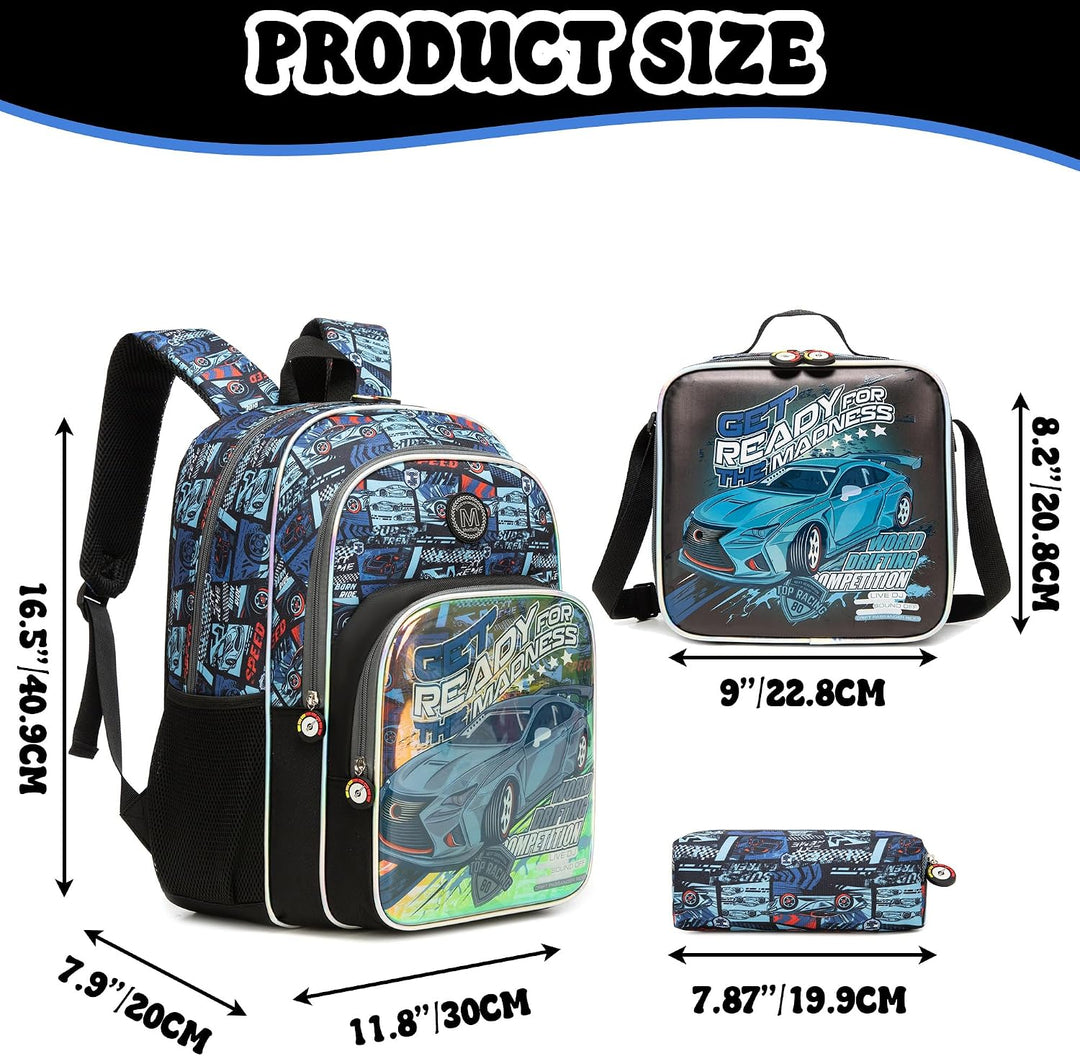 HTgroce Schulrucksack Jungen Rennauto – Ergonomischer Schulranzen für die Grundschule (1.-2. Klasse)