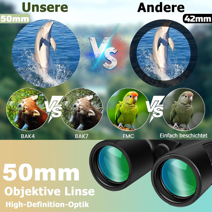 15X50 Fernglas Erwachsene FMC-Linse - Black | BAK4-Prismen,FMC-vergütete Linsen,15X,grosse 50-mm-Oku
