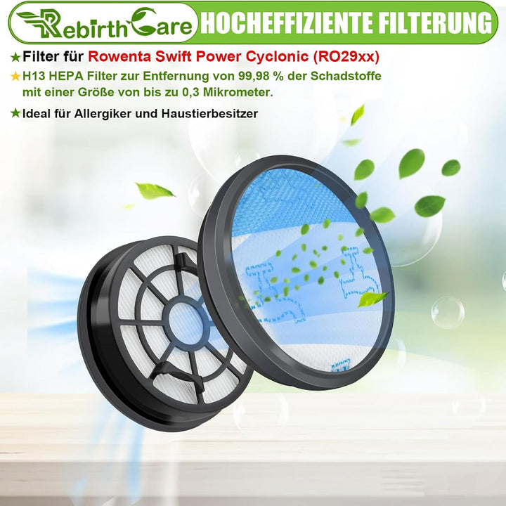 Rebirthcare 2 Pack HEPA Filterset für Rowenta Swift Power Cyclonic RO29xx Staubsauger Filter RO2910E