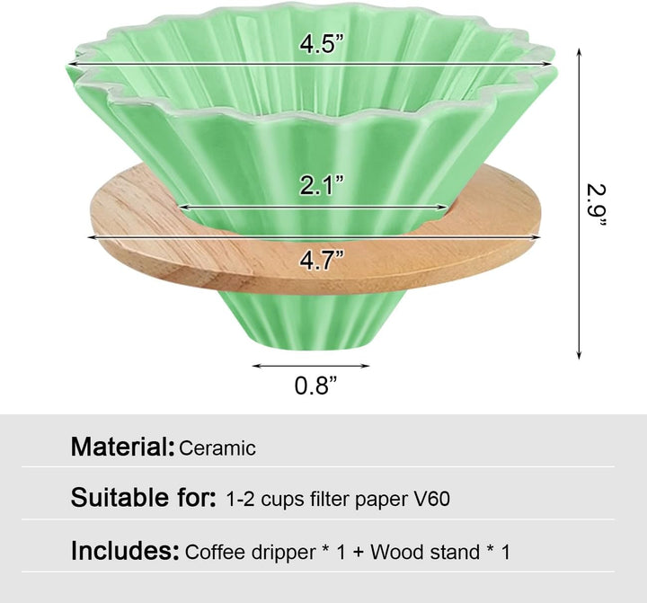 Keramik-Kaffeetropfer mit Holzbecherständer, zum Übergiessen, elegante Blumenform, V60-Sieb für 1–2