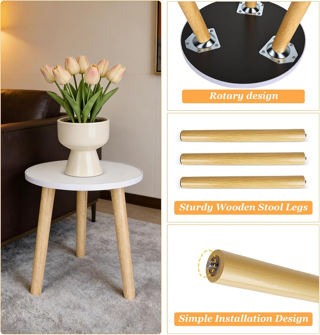 Blumenständer Holz, Runder Pflanzenständer Hoch, Blumenhocker mit Drei Beinen ，Weiss Blumenständer R