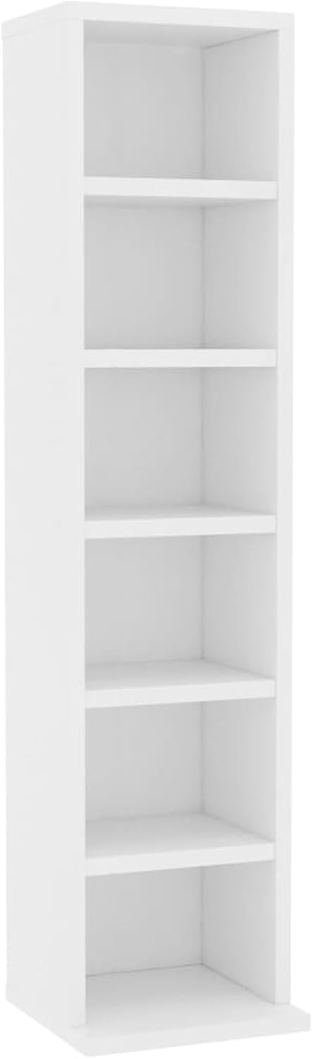 Homgoday CD-Schrank mit 6 offenen Fächern, 21 x 20 x 88 cm, Holz, CD- und DVD-Regal, für Wohnzimmer,