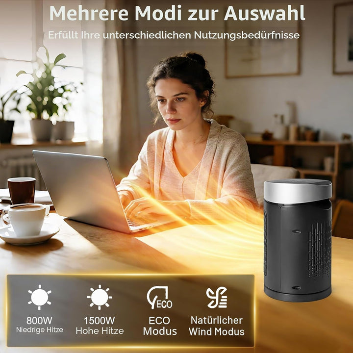 HOSSOM Energiesparender Heizlüfter, 1500W Elektroheizung PTC-Keramik Heizung, 90° Oszillierend Elekt