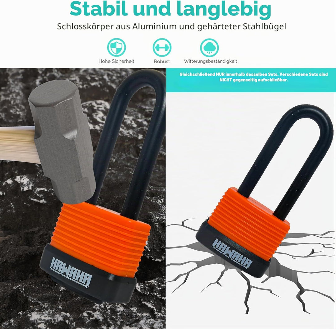 92/40L-2P Wasserdichte Aluminium-Vorhängeschlösser mit langem Bügel und Schlüssel (ultraleicht, glei