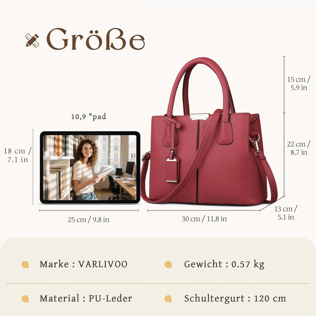 VARLIVOO Elegant Damen Handtasche Schultertasche Frauen Umhängetasche Taschen Shopper Wasserdicht PU
