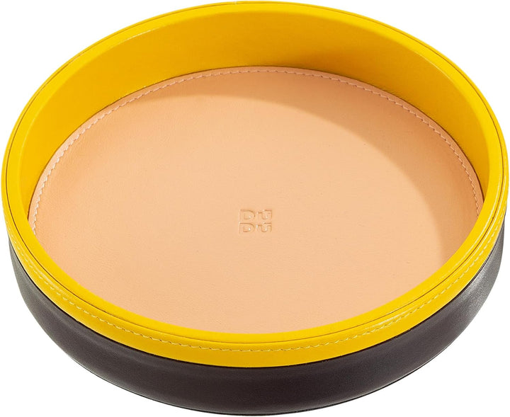 DuDu Rundes Leder-Tablett für den Eingangsbereich, kleines 16cm grosses Tablett in Buntem Design, De