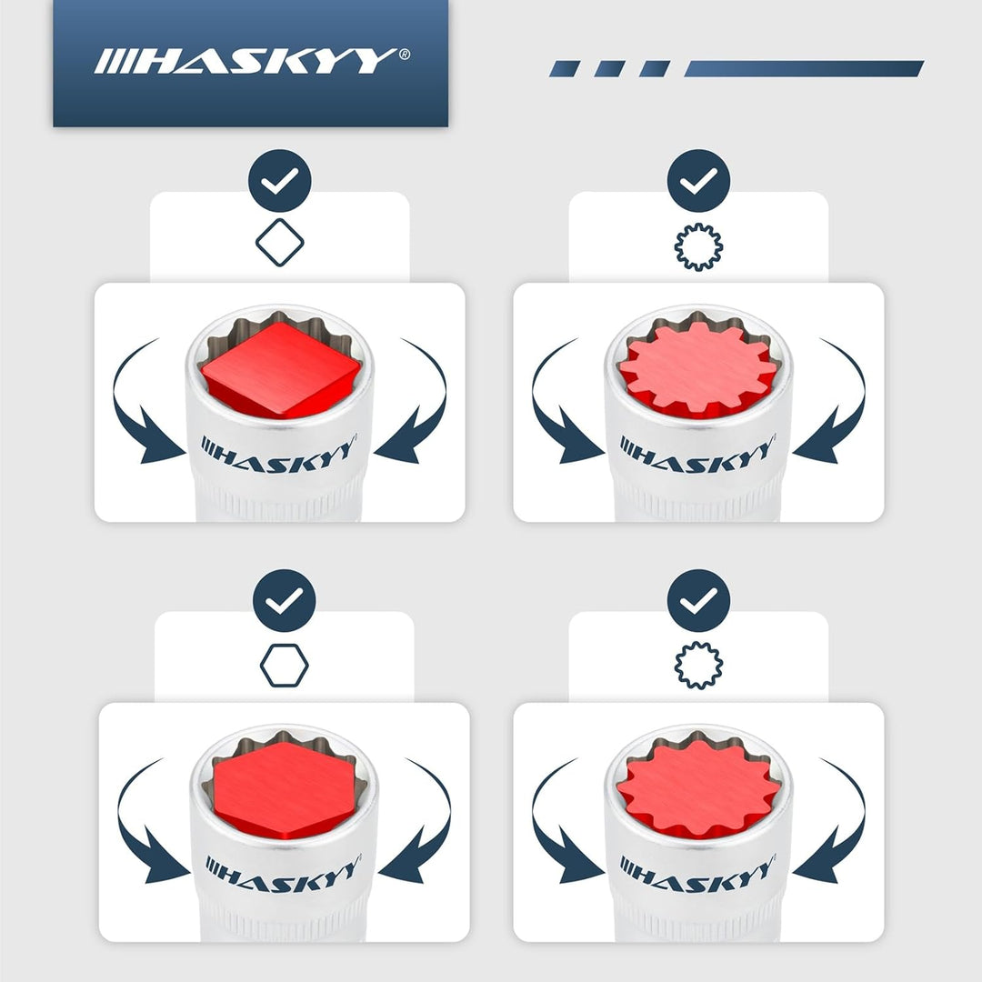 21tlg. HASKYY® Vielzahn Steckschlüssel Nusskasten I 8-36mm 12 Kant - 6 Kant I XZN Torx Stecknüsse Sa
