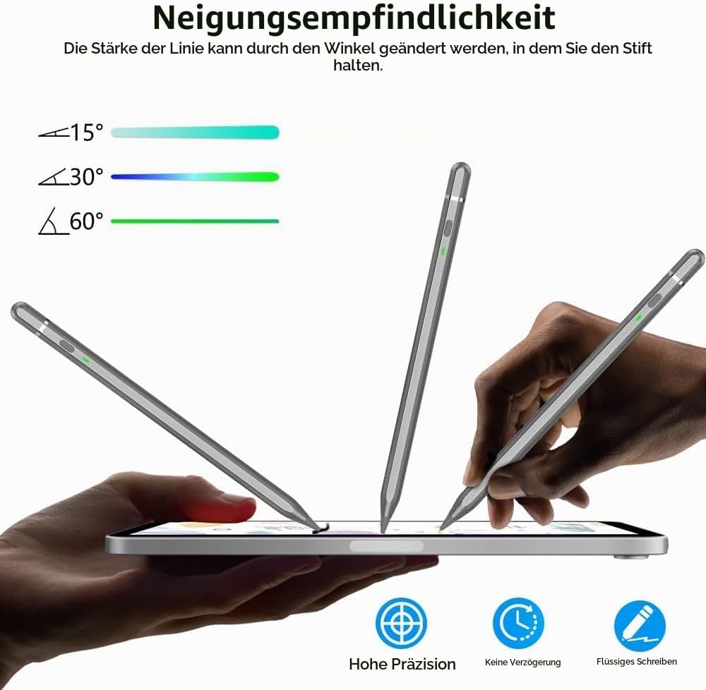 KIROSA Stift für iPad 2018-2023, iPad Stift mit USB-C Schnellladung, Neigung &amp; Handflächenabweisung,