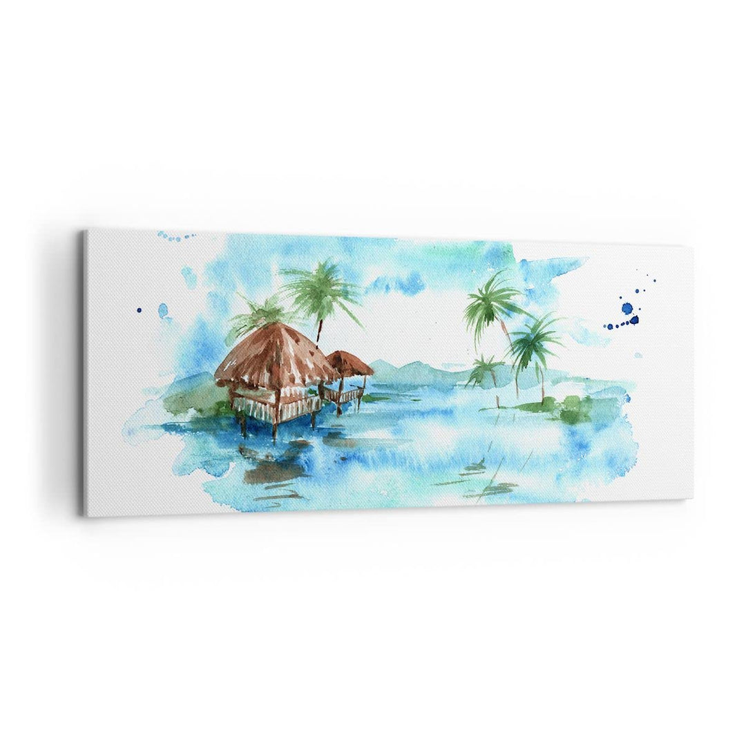 Wandbilder Dekoration Wohnzimmer Tropen Wasser Bungalow Ufer Panorama Bilder auf Leinwand 120x50cm L