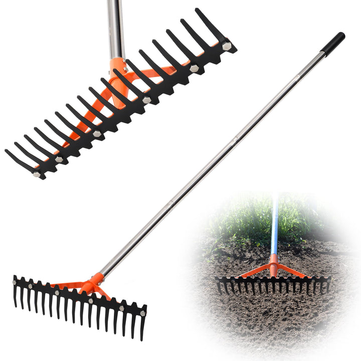 Harke Garten mit Stiel 17 Federstahlzinken Rechen 158cm Garten Harke Gartenrechen mit Verstellbaren